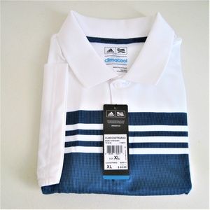 Mens NWT Adidas Golf/Sport Shirt Blue/White XL